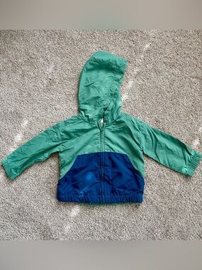 Baby Hooded Windbreaker Jacket - Green & Navy